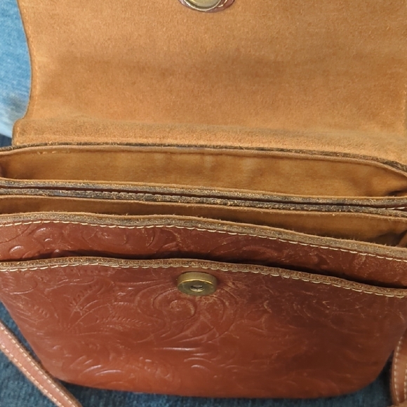 Embossed Brown Leather Crossbody Bag - Picture 3 of 5